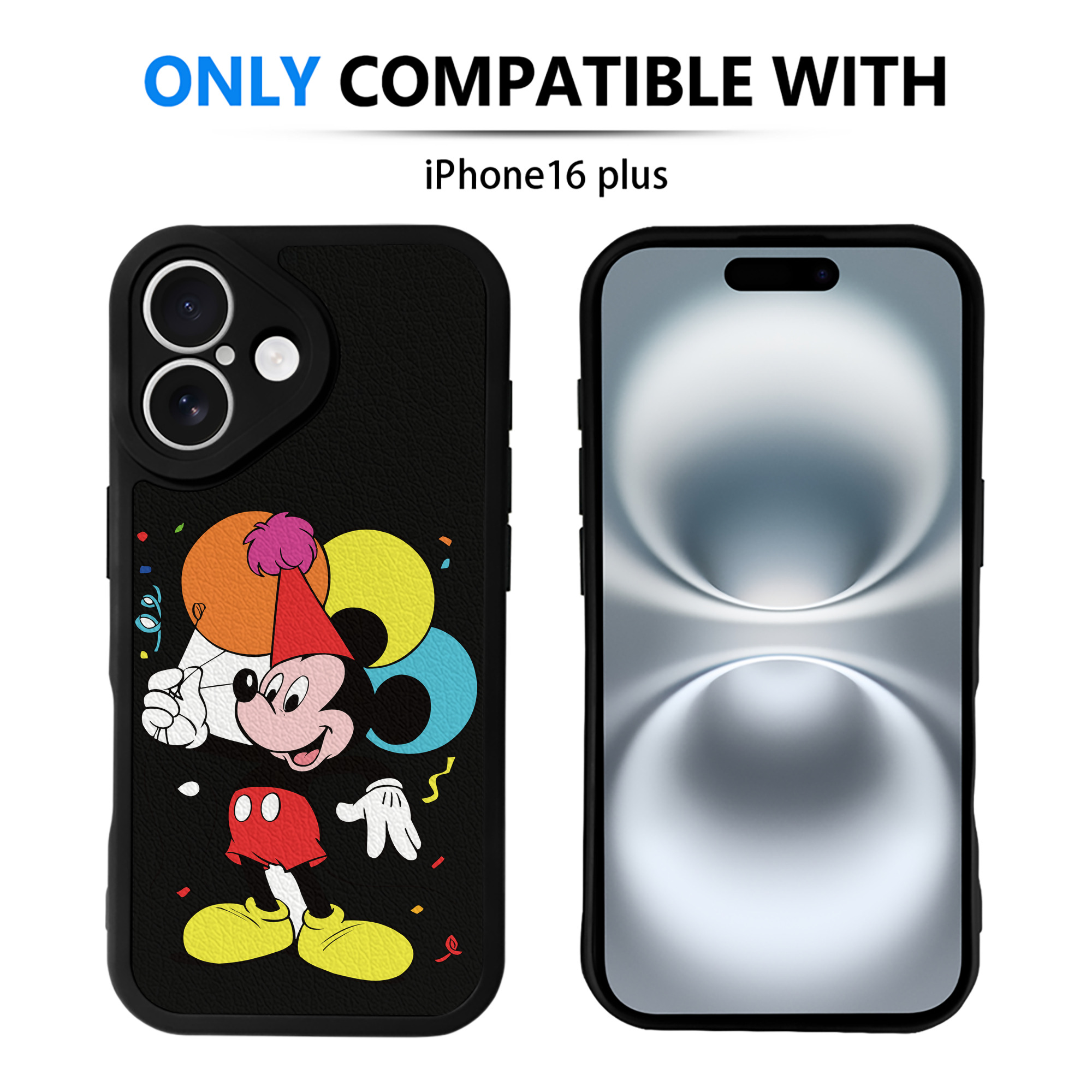 （画像用） ミッキーマウス Mickey Mouse 【iPhone 16シリーズ対応】シリコンスマホケース（レザー調） 材質：シリコン